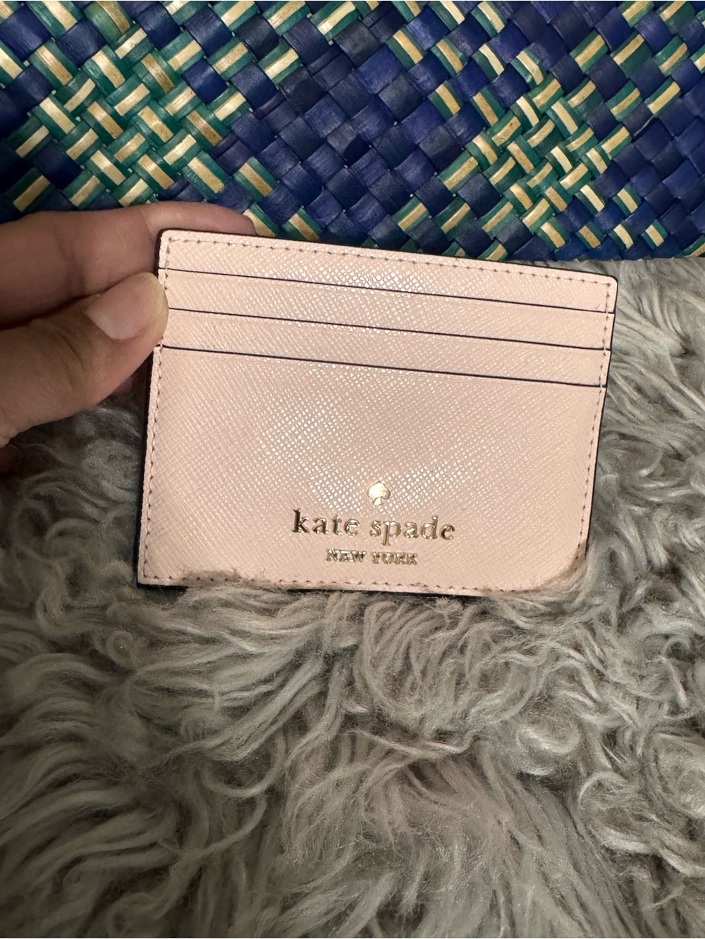 kate spade Light Pink Saffiano Leather Card Case with Gold Logo